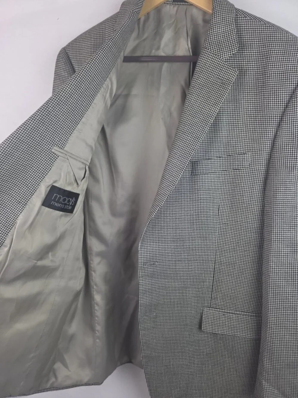 Lauren Ralph Laruen Men's Suit Blazer Size 42R Houndstooth Wool Silk Coat Jacket